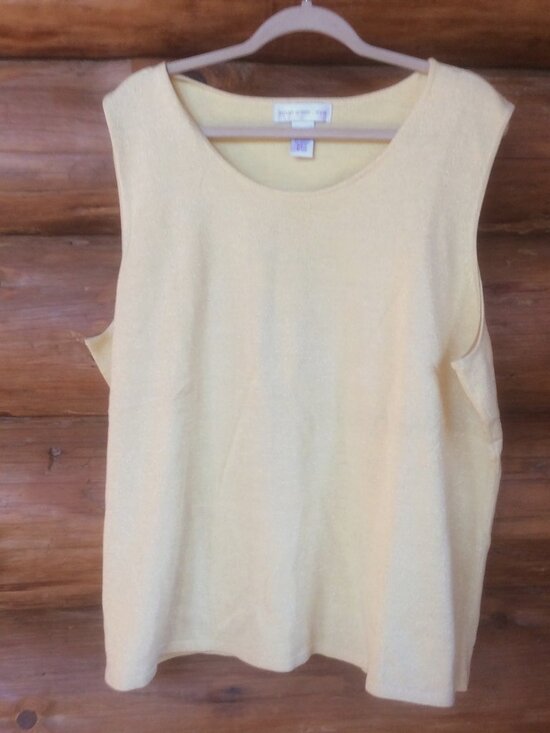 Susan Graver Style Yellow Gold Metallic Sleeveless Tank Top Sweater Size 3X - Picture 1 of 5